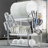 2-3 Tiers Dish Drying Rack Kitchen Washing Holder Basket Plated Iron Knife Sink Drainer Organizer