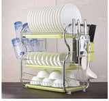 2-3 Tiers Dish Drying Rack Kitchen Washing Holder Basket Plated Iron Knife Sink Drainer Organizer