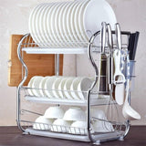 2-3 Tiers Dish Drying Rack Kitchen Washing Holder Basket Plated Iron Knife Sink Drainer Organizer