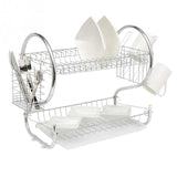 2 Tier Iron Chrome Multifunction Bowl Plate Dish Cup Cutler Drainer Storage Shelf Rack Organizer
