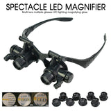 2LEDs Magnifier Eye Glasses Head-Mounted Illuminating Magnifying Glass 10X 15X 20X 25X 8pcs Lens for Jewelers Watchmaker Repair