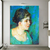Hand Painted Van Gogh Oil Painting Woman in Blue Abstract Canvas Art Wall House Decor Murals