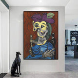 Hand Painted Abstract Picasso Dora Mar in Blue Cheongsam Figures Oil Painting Canvas