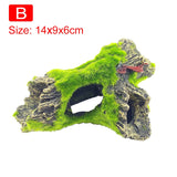 Aquarium Decor Resin Tree Hole Fish Play Hideout Cave with Lifelike Moss Simulation Decoration View Fish Tank Ornament