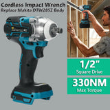 18V Brushless Cordless Impact Wrench 330Nm 1/2 Socket Wrench Power Tool Electric Impact Wrench Rechargeable for Makita Battery