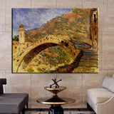 Hand Painted Famous Claude Monet Dolceacqua Bridge 1884 Art Landscape Oil Painting
