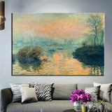 Hand Painted Claude Monet Sunset Woods Creek Sunshine Canvas Oil Painting Room Painting Abstract Decoratio