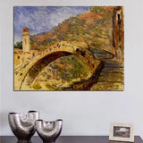 Hand Painted Famous Claude Monet Dolceacqua Bridge 1884 Art Landscape Oil Painting