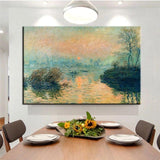 Hand Painted Claude Monet Sunset Woods Creek Sunshine Canvas Oil Painting Room Painting Abstract Decoratio