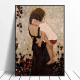 Hand Painted Gustav Klimt Mother Holding a Child Oil Painting On Canvas Canvas Painting