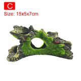 Aquarium Decor Resin Tree Hole Fish Play Hideout Cave with Lifelike Moss Simulation Decoration View Fish Tank Ornament