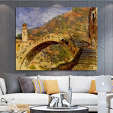 Hand Painted Famous Claude Monet Dolceacqua Bridge 1884 Art Landscape Oil Painting