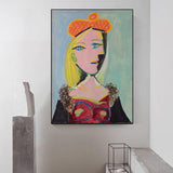 Hand Painted Oil Painting Picasso Woman wearing orange beret and fur collar (Mary Tres) Abstract Canvas