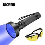 UV Flashlight Pet Urine Detector 100 LEDs UV Flashlight with Sunglasses Professional Detector for Dogs Pets Urine Stains