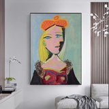 Hand Painted Oil Painting Picasso Woman wearing orange beret and fur collar (Mary Tres) Abstract Canvas