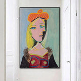 Hand Painted Oil Painting Picasso Woman wearing orange beret and fur collar (Mary Tres) Abstract Canvas