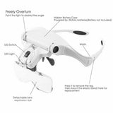 Magnifying Glasses LED Light Headband Illuminated Magnifier Head Mount Loupe Magnifier Optical Glass Tool for Repair Reading