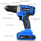 21V Cordless Electric Drill Wireless Screwdriver 1500mAh Battery Mini Power Tools 30N.m Electric Screw Driver 25+1 Settings