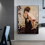 Hand Painted Gustav Klimt Mother Holding a Child Oil Painting On Canvas Canvas Painting