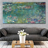 Hand Painted Claude Monet Water Lotus Canvas Oil Paintings Decor
