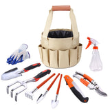 10pcs Garden Tools Home Gardening Planting Tool Set Hand Tools Weeding Shovel Rake Pruning Shears Folding Saw with Tote Bag