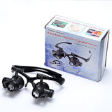 2LEDs Magnifier Eye Glasses Head-Mounted Illuminating Magnifying Glass 10X 15X 20X 25X 8pcs Lens for Jewelers Watchmaker Repair