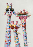 Kids Room Art Colorful Animal three Giraffe Family With Glasses HQ Canvas Print