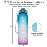 1L Portable Sports Water Bottle Time Marker Leak-Proof Bounce Lid Water Cup Outdoor Sport Fitness Drinking Bottle with Straw