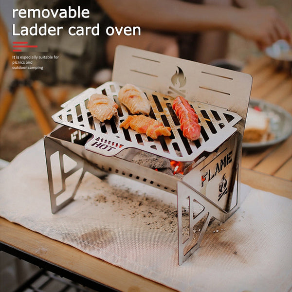 Portable Stainless Steel BBQ Grill Stove Non-stick Camping Picnic Barbecue Foldable Grill Rack Charcoal Container with Vents Kit