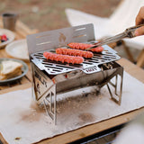 Portable Stainless Steel BBQ Grill Stove Non-stick Camping Picnic Barbecue Foldable Grill Rack Charcoal Container with Vents Kit