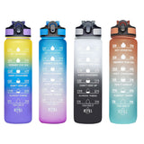 1L Portable Sports Water Bottle Time Marker Leak-Proof Bounce Lid Water Cup Outdoor Sport Fitness Drinking Bottle with Straw