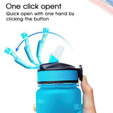 1L Portable Sports Water Bottle Time Marker Leak-Proof Bounce Lid Water Cup Outdoor Sport Fitness Drinking Bottle with Straw
