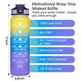 1L Portable Sports Water Bottle Time Marker Leak-Proof Bounce Lid Water Cup Outdoor Sport Fitness Drinking Bottle with Straw