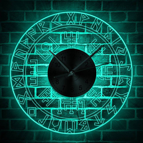 Vegvisir Viking Compass Vintage Design Illuminated Wall Clock Runic Color Changing Light Protection