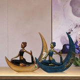 Home Decoration Creative Resin Reading Girl On The Moon Figurines Miniature Furnishings Desktop Craft Yoga Beauty Ornament Craft