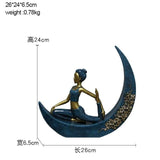 Home Decoration Creative Resin Reading Girl On The Moon Figurines Miniature Furnishings Desktop Craft Yoga Beauty Ornament Craft