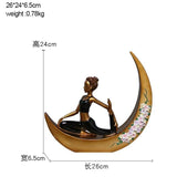 Home Decoration Creative Resin Reading Girl On The Moon Figurines Miniature Furnishings Desktop Craft Yoga Beauty Ornament Craft