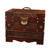 Antique Europe Old Dressing Box Wooden with Lock Big Jewelry Box Ornament Simple Jewelry Storage Boxes with Mirror Wedding Gifts