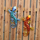 Handmade Home Decor Metal Gecko Wall Art for Garden Decoration Outdoor Statues Sculptures and Animales Jardin Yard Set of 2