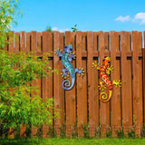 Handmade Home Decor Metal Gecko Wall Art for Garden Decoration Outdoor Statues Sculptures and Animales Jardin Yard Set of 2