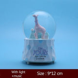 Handmade Crystal Ball Miniature Model Cartoon Giraffe Figurine Home Decoration Bedside Coloful Light Ornament Party Prop Music Box Crafts