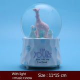 Handmade Crystal Ball Miniature Model Cartoon Giraffe Figurine Home Decoration Bedside Coloful Light Ornament Party Prop Music Box Crafts
