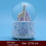 Handmade Crystal Ball Miniature Model Cartoon Giraffe Figurine Home Decoration Bedside Coloful Light Ornament Party Prop Music Box Crafts