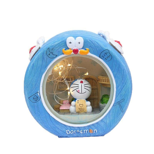 Handmade Creative Doraemon Miniature Model Students Dormitory Decoration Night Light Bedside Decor Ornaments Resin Figurine Birthday Gift