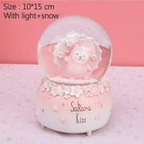 Handmade Romantic Sakura Love Crystal Ball Music Box Figurine Miniature Model For Home Decoration Girl Birthday Gifts Children Toys Decor