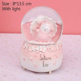 Handmade Romantic Sakura Love Crystal Ball Music Box Figurine Miniature Model For Home Decoration Girl Birthday Gifts Children Toys Decor