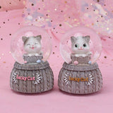 Handmade Lucky Cat Knitted Crystal Ball Base Resin Figurine Home Decoration Accessories Cartoon Cat Ornament Music Box Wedding Decor Gift
