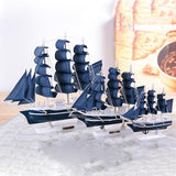 Wooden Crafts Mediterranean Style Smooth Sailing Boat Figurines Blue Sailboat Miniature Ornaments Home Office Desktop Decor Gift