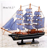 Wooden Crafts Mediterranean Style Smooth Sailing Boat Figurines Blue Sailboat Miniature Ornaments Home Office Desktop Decor Gift