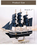 Wooden Crafts Mediterranean Style Smooth Sailing Boat Figurines Blue Sailboat Miniature Ornaments Home Office Desktop Decor Gift